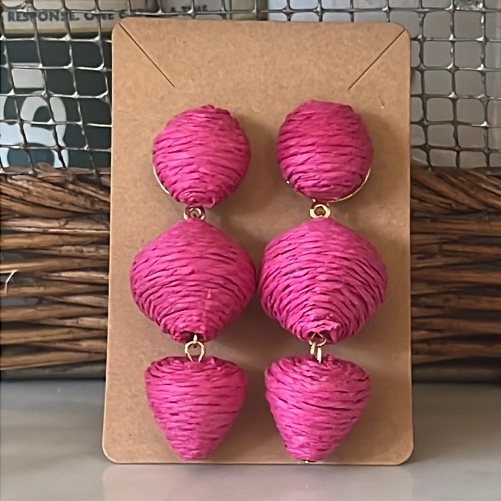 🕶️SUGARFIX by BaubleBar hot Barbie Pink woven triple Drop Earrings